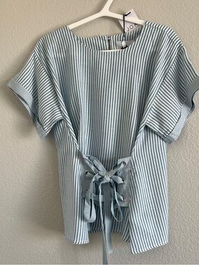 J.O.A. Vertical Striped Corset Top Blue/White Women Sz M Lace Up Boho Summer NEW